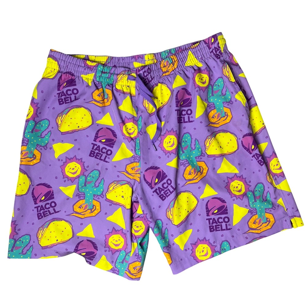 Chubbies Taco Bell Swim Trunks Mens XL Purple Graphic Print Mesh Lined Shorts